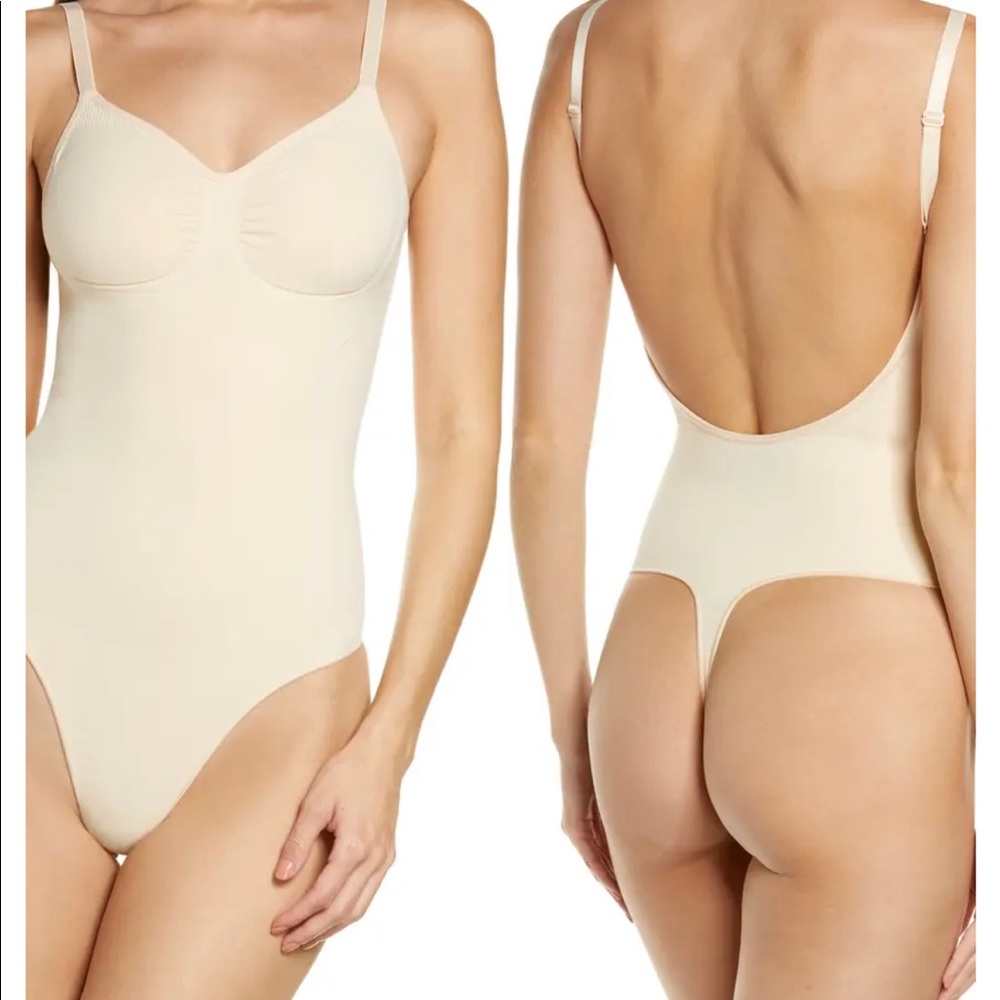 Skims low back thong bodysuit sand
